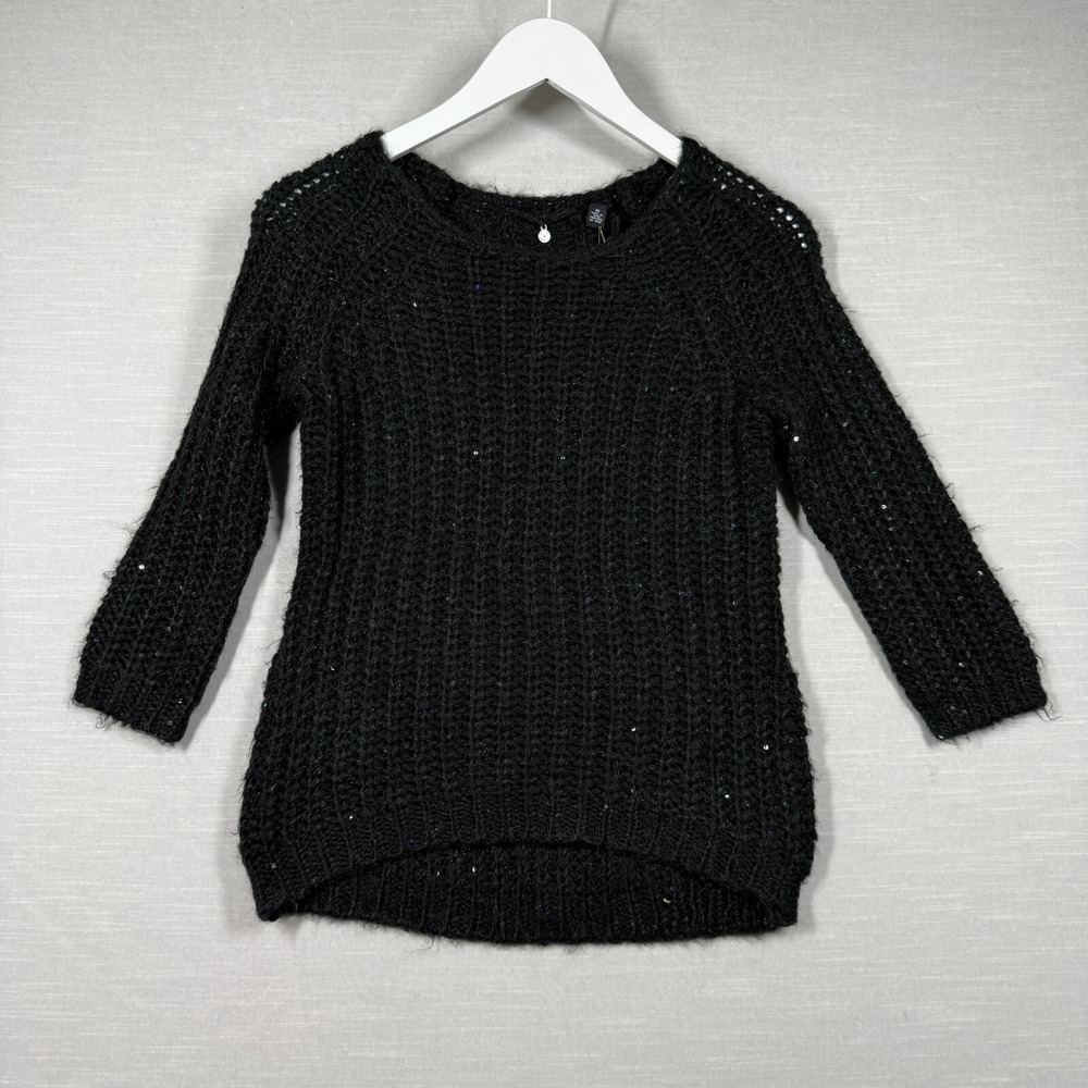 Anthropologie‎ Sweater Women XS Black Shimmer Casual Cozy Cottage Core Neutral